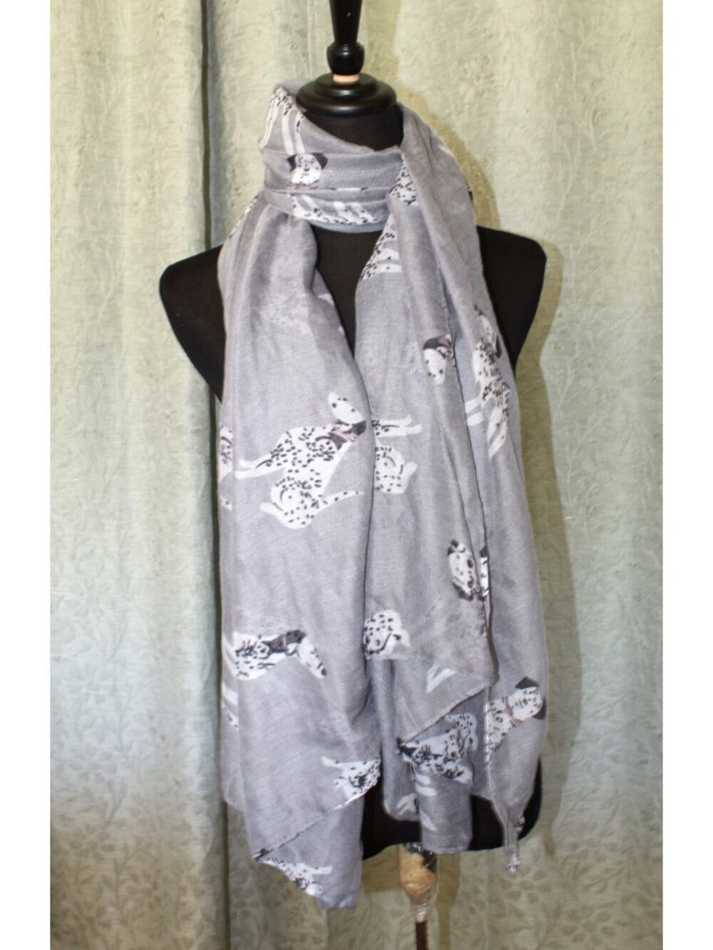 World of Shawls Scarf Dalmatians Dog print Grey lightweight layering